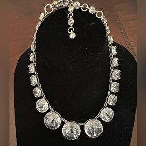 Rare Henri Bendel Silver Tone Clear Crystal Collar Statement Necklace w/ Dustbag